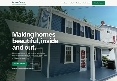 Explore websites for contractors, illustrated by the Larkspur Painting sample design.